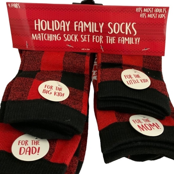 Holiday Family Matching Socks 4 Pack Christmas Tartan Plaid Red Black Adult Kids - Picture 2 of 14